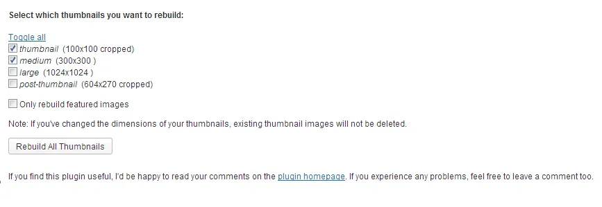 ajax-rebuild-thumbnails-asetukset