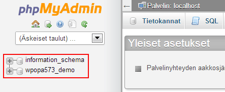 phpmyadmin-valitse-tietokanta